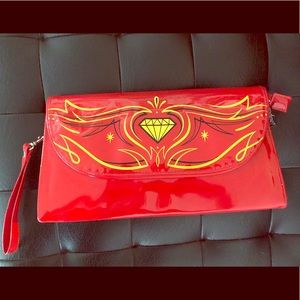 Sourpuss Red Pinstriped Clutch Diamond Rockabilly